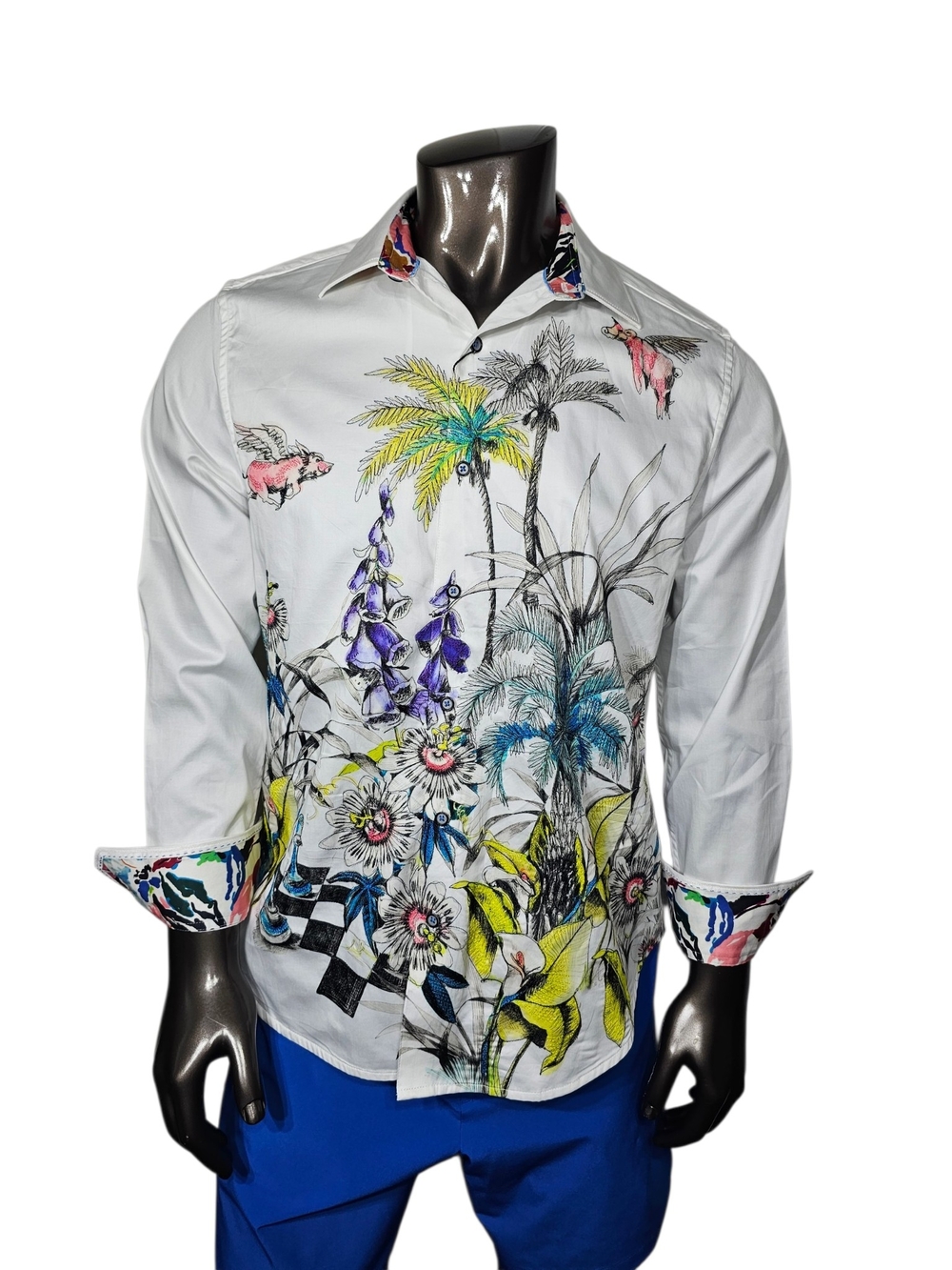 Robert Graham White Floral Print Long-Sleeve Shirt - Vibrant Botanical Design.